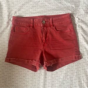 American Eagle Coral Denim High Rise Shortie Shorts